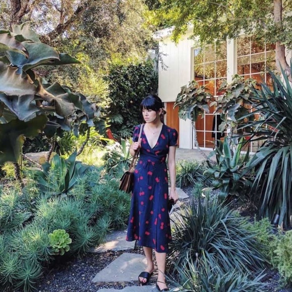 Cherry print boho gypsy true wrap dress - Picture 3 of 5